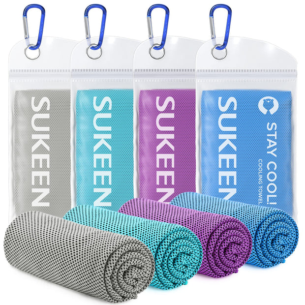 Sukeen 4 Pack Cooling Towel (40"x12"), Soft Breathable Chilly Microfiber Towel for Yoga, Sport, Running, Gym, Workout & More Activities