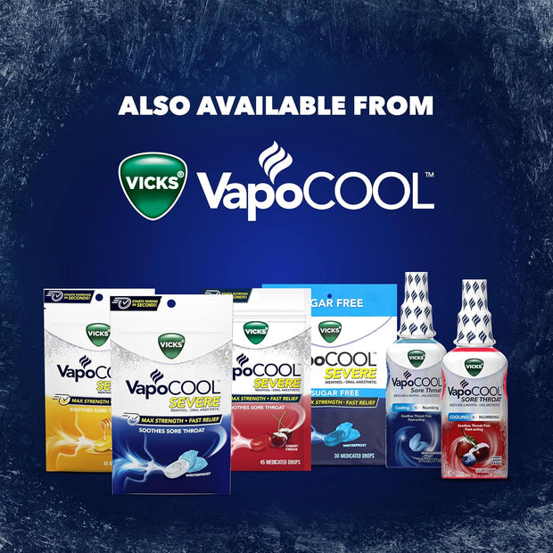 Vicks VapoCOOL SEVERE Medicated Sore Throat Drops, Fast-Acting Max Strength Relief, Soothes Sore Throat Caused by Cough, Powerful Vicks Vapors, Menthol, Honey Lemon Chill, 225 Total (5 Packs of 45)