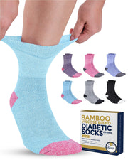 Pembrook Bamboo Viscose Diabetic Socks for Women & Men - 6 Pairs Ankle Socks for Swollen Feet | Neuropathy Socks | Edema Neuropathy Socks for Women | Diabetic Socks Women 9-12
