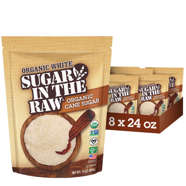 Sugar In The Raw Organic Granulated White Premium Cane Sugar, No Added Flavors or erythritol, Pure Natural Sweetener, Hot & Cold Drinks, Coffee, Tea Vegan, Gluten-Free, Non-GMO, Bulk Sugar, 250 ct packets (1-Pack)