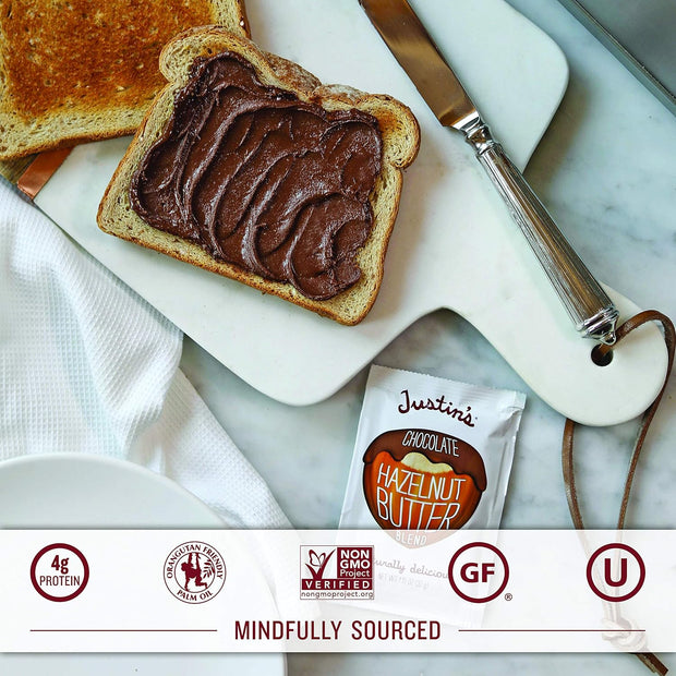 Justin's Chocolate Hazelnut & Almond Butter Squeeze Pack, Organic Cocoa, Gluten-free, Responsibly Sourced, Packaging May Vary, 1.15 Ounce (Pack of 10)
