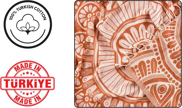 PÜSKÜL - Authentic 100% Turkish Cotton Turkish Beach Towel, Genuine Made in Turkey Quality - Soft, Quick Dry, Sand Free, Light Like Cloud, Oversize 36x70 Peshtemal Towels (Pack of 1, Arat Orange)