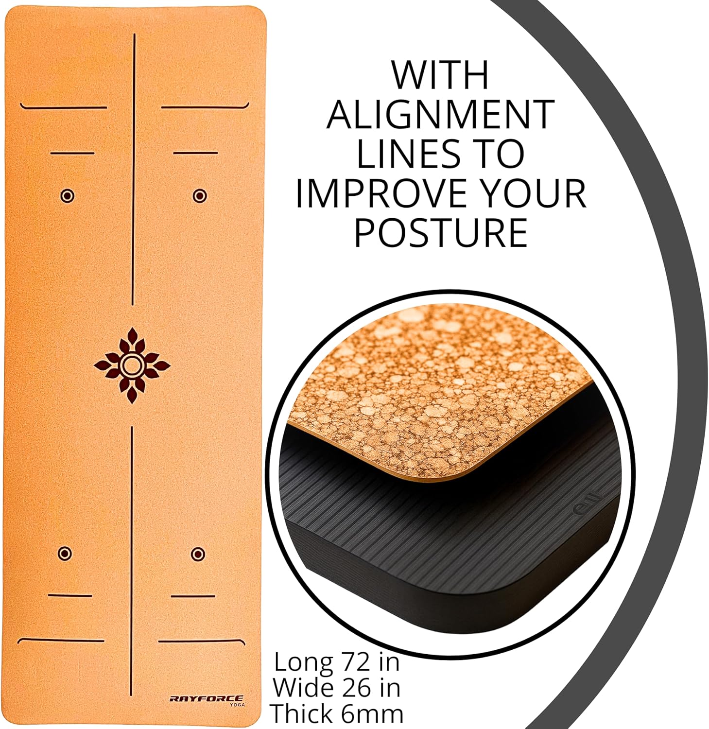 Cork Yoga Mat 6mm – Non-Slip, Sweat-Resistant, Eco-Friendly with Alignment Lines & Carry Strap