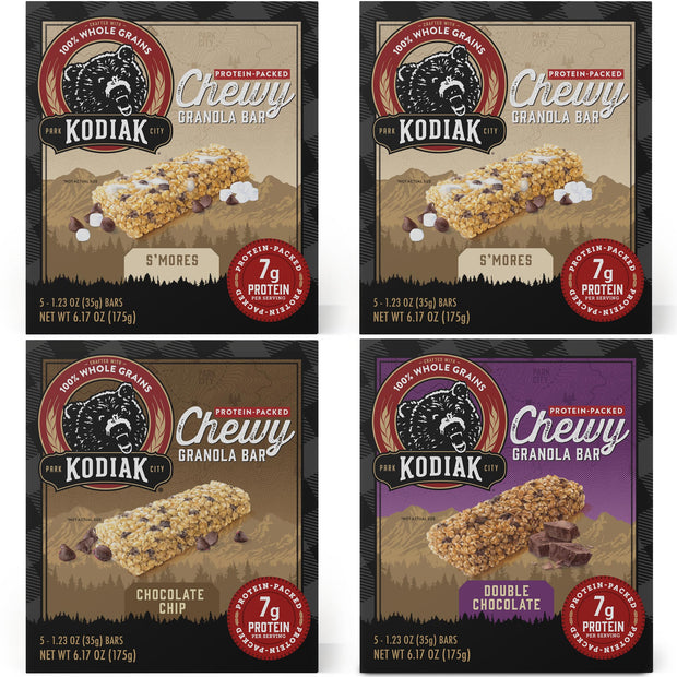 Kodiak Cakes Chewy Granola Snack Bars, Chocolate Chip, High Protein, 100% Whole Grains, 12 boxes with 5 bars each (60 bars total)