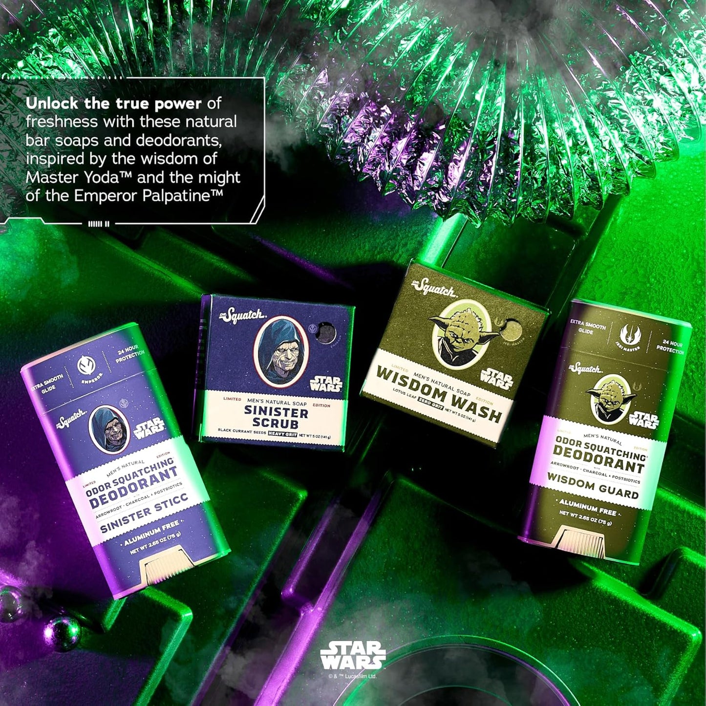 Dr. Squatch Star Wars Bundle - Natural 4 Soap and 2 Deodorant Gift Set - Wisdom Wash, Wisdom Guard, Sinister Scrub, Sinister Sticc