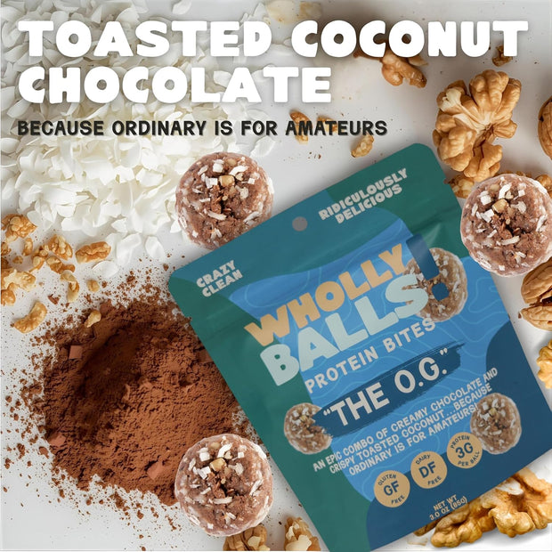 Wholly Balls Protein Bites – Healthy Plant-Based Snack – High Protein, Low Sugar, Gluten-Free Energy Balls (Pack of 6, Sampler Pack)