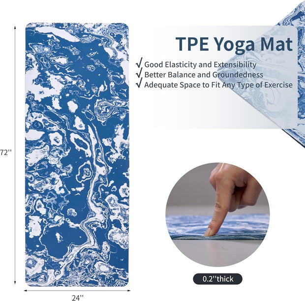 Yoga Mat, Exercise Yoga Mat Print with Non-Slip Design, Professional TPE Exericise Mat, 72" x 24" Multi-Purpose Workout Mat for Women, Pilates Fitness and Floor Exercises