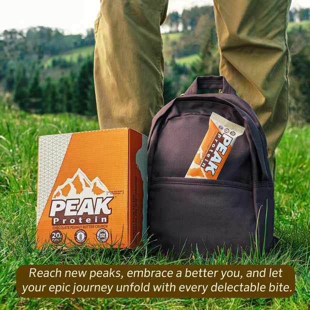 PEAK PROTEIN BARS - Chocolate Peanut Butter Crunch - Natural - Grass-Fed Whey - 20G Protein - Non-GMO - Gluten Free (12 Bars)
