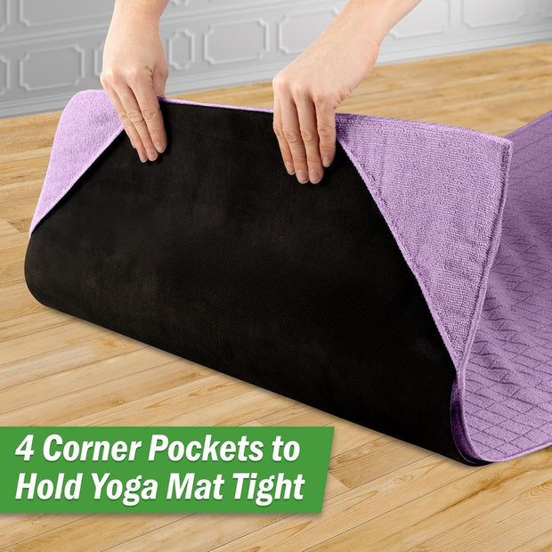 Wakeman Yoga Mat Towel and Gym Towel Set - 2-Piece Non Slip Set for Hot Yoga, Pilates, and Gym - 72” x 24” Sweat Absorbent and Quick Drying Blanket with Corner Pockets for Mats (Violet)