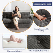 MAXYOYO 3 Seater Couch for Living Room, Boneless Couch with Tufted Cushion & Backrest, Upholstered Floor Sofa with Armrests, Sofa in A Box, No Assembly Required, Dark Grey