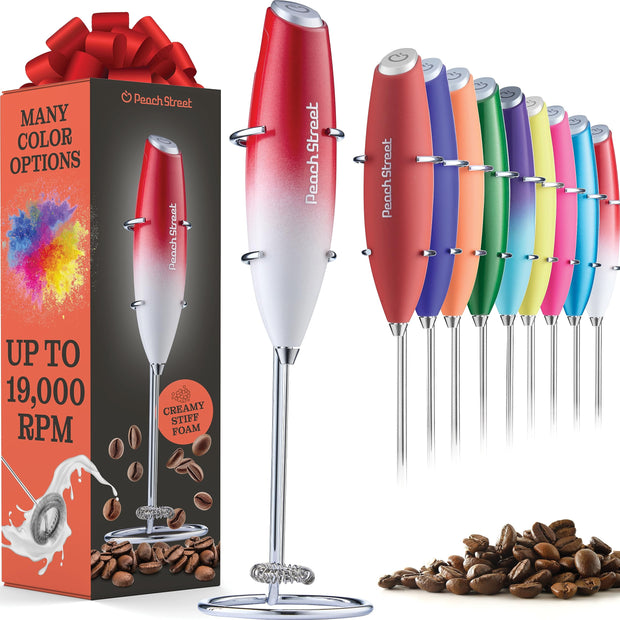 Powerful Handheld Milk Frother, Mini Milk Frother Wand, Battery Operated Stainless Steel Drink Mixer - Frother Stand for Milk Coffee, Lattes, Cappuccino, Frappe, Matcha, Hot Chocolate. Gift