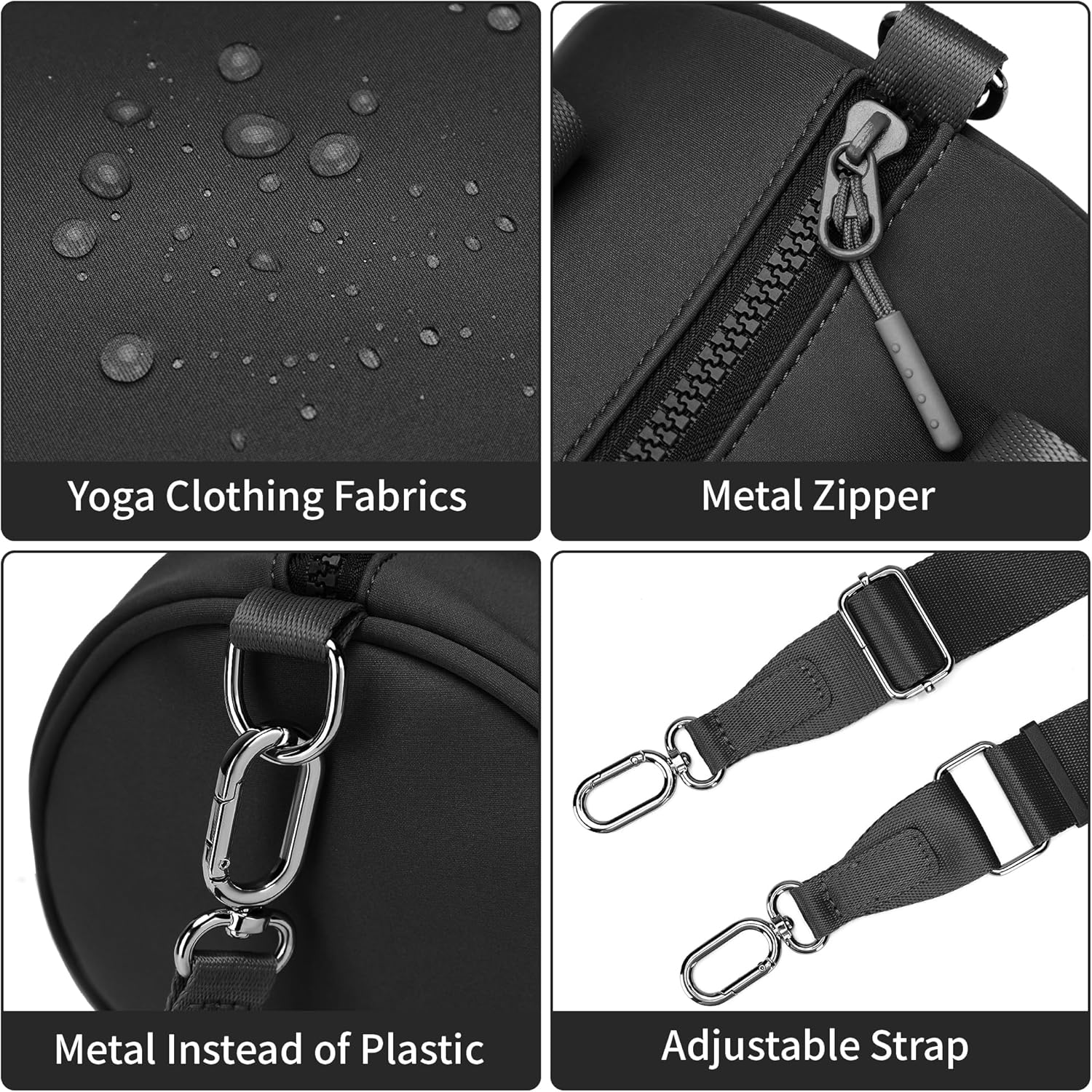FODOKO Sports Small Gym Bag for Women, Travel Duffel Bags， Workout Yoga Tote， Cute Crossbody Women's Shoulder Handbags (Black)