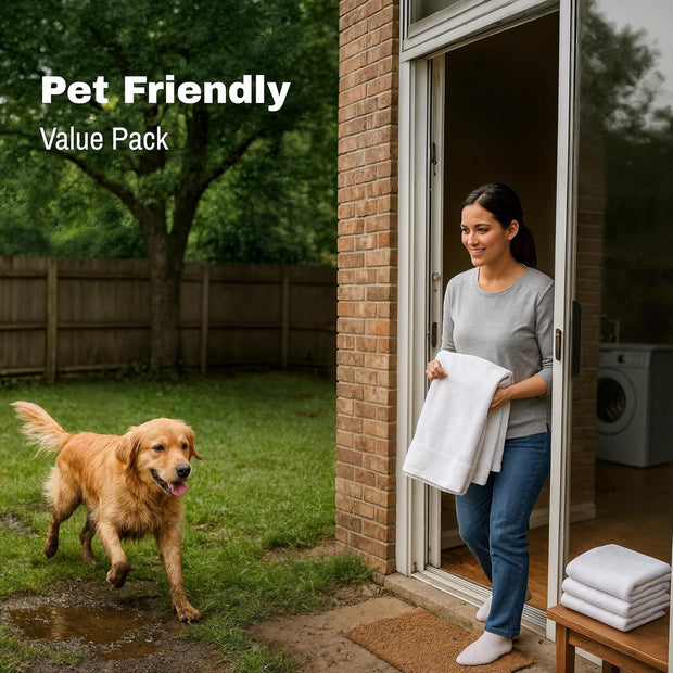 JMR 12 Pack Thin 100% Cotton Utility Towels (20x40 White) - Quick-Dry, Lightweight & Economical for Pets, Gym, Cleaning, Kitchen, Travel, Hair, Auto - Practical Multi-Use Space Saver, Bulk Value