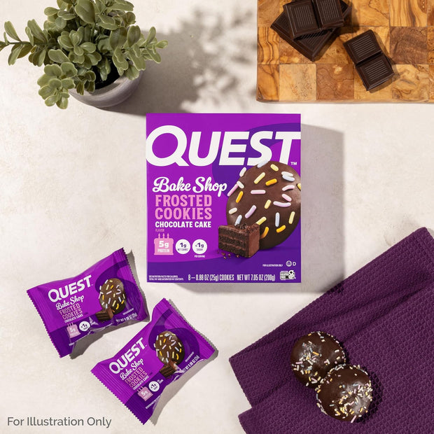 Quest Nutrition Frosted Protein Cookies, Chocolate Cake, 1g Sugar, 11g Protein, 2g Net Carbs, Gluten Free, 8 Cookies
