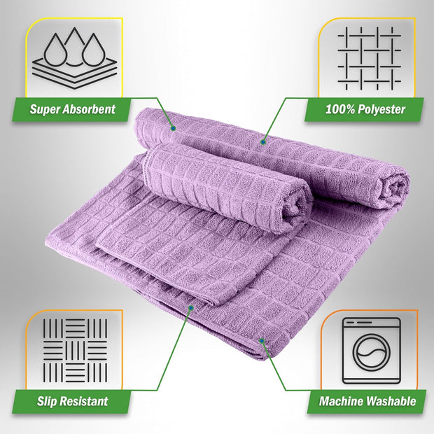 Wakeman Yoga Mat Towel and Gym Towel Set - 2-Piece Non Slip Set for Hot Yoga, Pilates, and Gym - 72” x 24” Sweat Absorbent and Quick Drying Blanket with Corner Pockets for Mats (Violet)