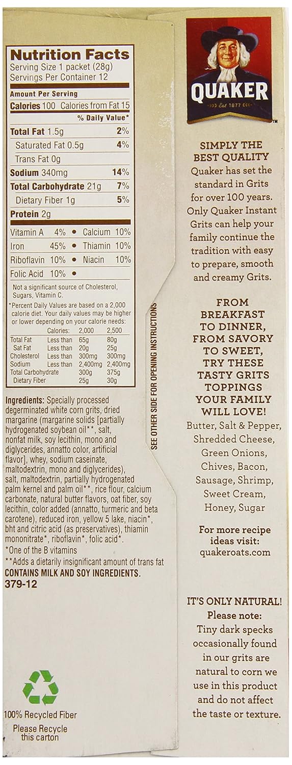 Quaker Instant Grits, Butter, 12 Ounce