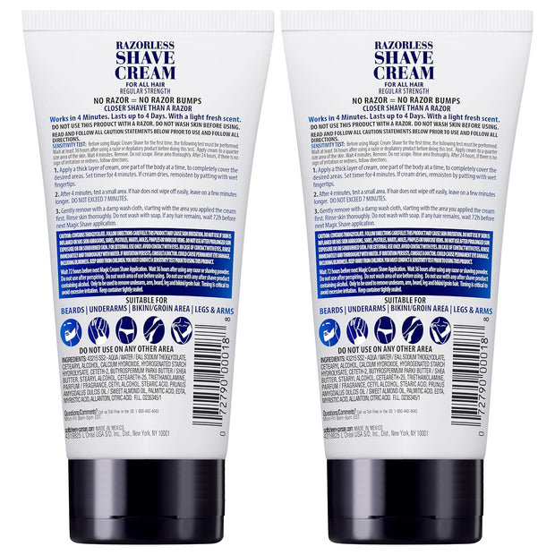 SoftSheen-Carson Magic Razorless Shaving Cream, Hair Removal Cream for Body Hair, Regular Strength Depilatory Cream, Works in 4 Minutes for Normal Hair, 2 Count