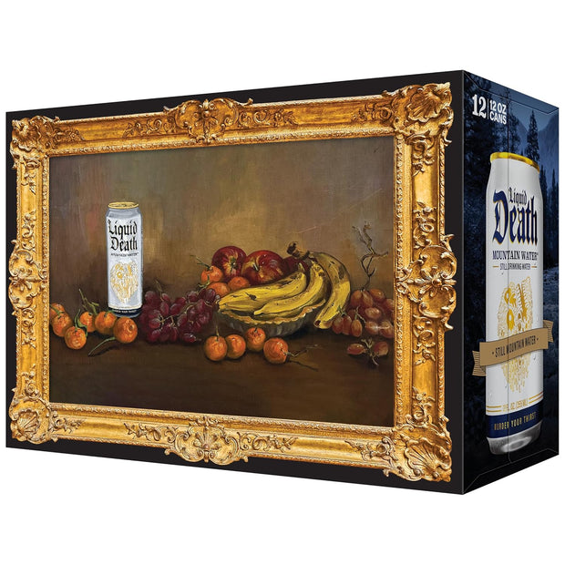 Liquid Death, Still Mountain Water, 12-Pack (12oz Cans), Real Mountain Source, Infinitely Recyclable Ice-Cold Cans, American Made