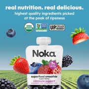 Noka Organic Superfood Smoothie Pouches – Super Berry – Immune Support with Elderberry, Vitamin C & Plant Protein, Organic Healthy Snacks for Kids & Adults, 4.22oz (12 Pack)