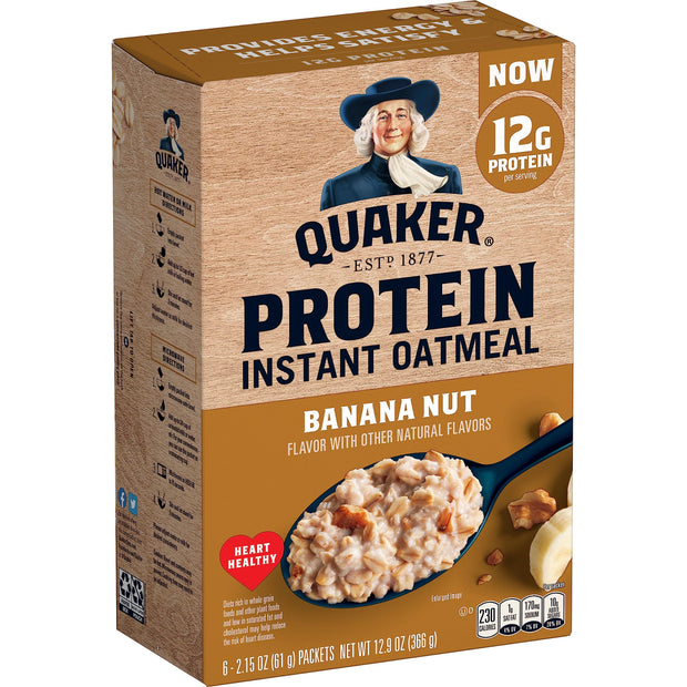 Quaker Protein Instant Oatmeal, Cranberry Almond, 12g Protein per Serving, Whole Grains, No Artificial Flavors, No Added Colors, 2.18 oz Packets, (6 Pack)