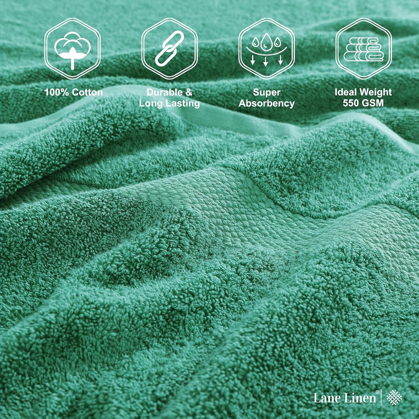 LANE LINEN 100% Cotton Bath Towels Pack of 4 (28"x54") - Ring Spun Mercerized Cotton Bathroom Towel Set - Quick Dry, Soft & Absorbent Large Bath Towels - Holds Well After Multiple Washes - Emerald