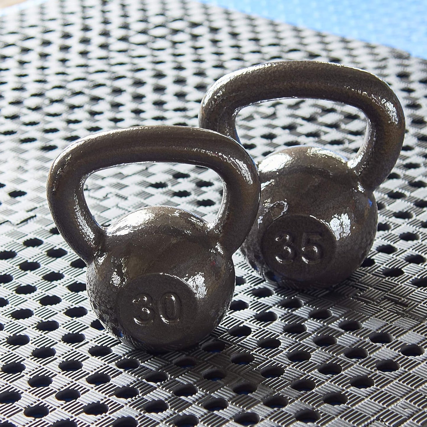 Signature Fitness Kettlebell Solid Smooth Adjustable/Cast Iron/Rubber Base for Strength Training, Home Gym