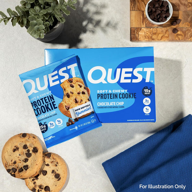 Quest Nutrition Chocolate Chip Protein Cookie, 15g Protein, 1g Sugar, 2g Net Carbs, Keto Friendly, High Protein, Low Carb; 12 Count
