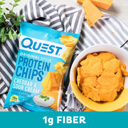 Quest Nutrition Cheddar & Sour Cream Protein Chips, 19g Protein, 4g Net Carbs, Low Carb, Gluten Free, 1.1 oz (Pack of 12)