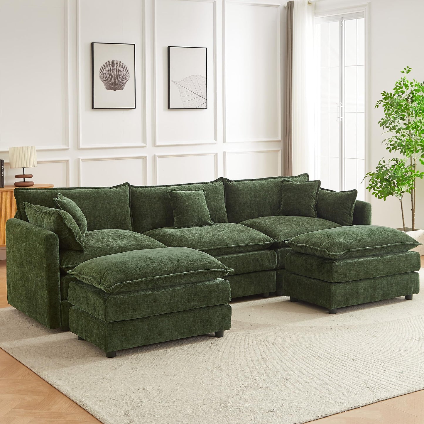 Modular Sectional Sofa, 112.2 Inch L Shaped Couch Set with Armrests, 3-Seater Comfy Cloud Couches with Movable Ottoman for Living Room Apartment, Coffee with 1 Ottoman