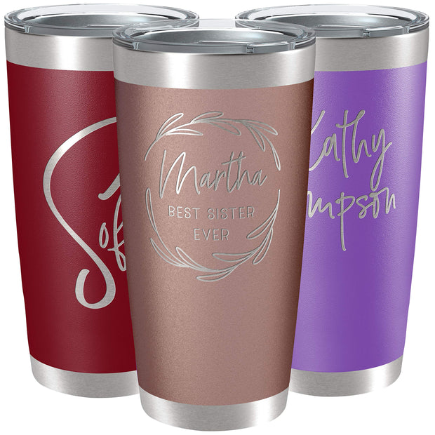 Personalized Tumblers, Stainless Steel 20 oz Tumbler w/Lid | 13 Designs | Personalized Cups Double Walled Insulated Coffee Cup for, Gym, Fitness | Hot and Cold Drink Use - Black