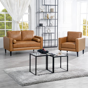 Naomi Home Siggy Genuine Leather Sofa - Set of 3 Luxurious Comfort, Goose Feather Cushion Filling, Square Arm Design, Sturdy Block Legs, Elegant Tan - Ideal for Living Room, Office, or Bedroom