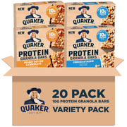 Quaker Protein Granola Bars, 2 Flavor Variety Pack, 10g Protein, 1.41 oz Bars, 20ct