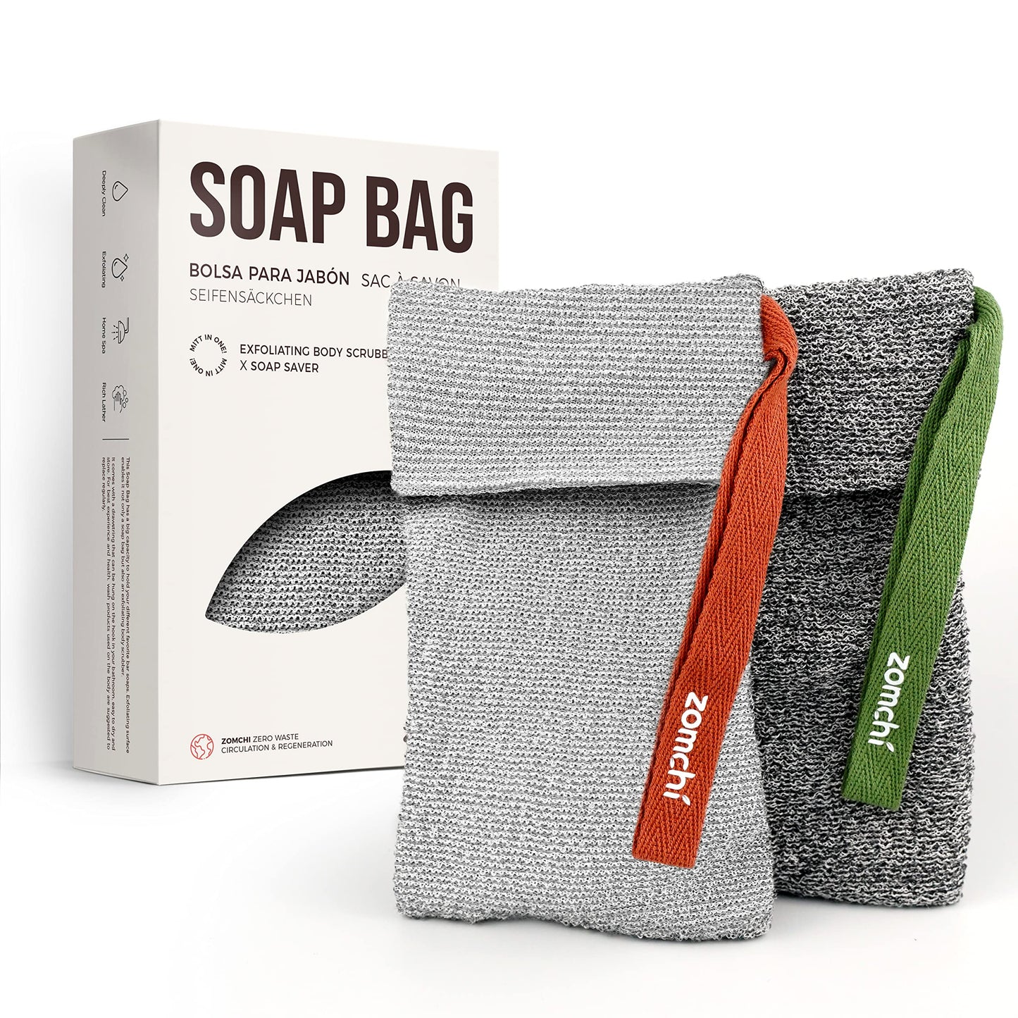 ZOMCHI 2 Pieces Exfoliating Soap Bags, Soap Savers for Bar Soap, Soap Bar Pouch for Deep Exfoliation, Foaming Soap Sock for Shower