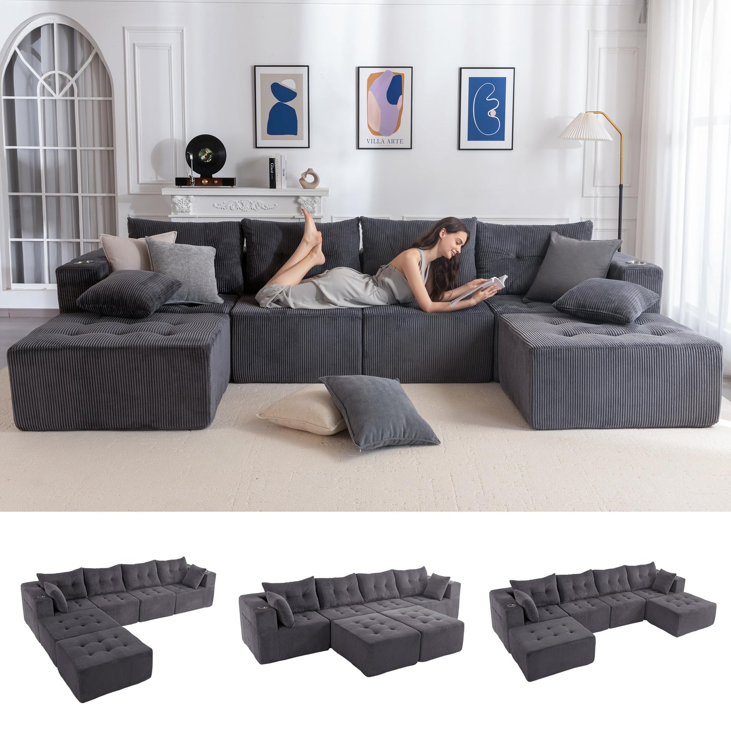 MAXYOYO Modular Sectional Sofa Couch, L Shaped Modern Cloud Couch with 1 Ottoman, Sofa in A Box, Tufted 4-Seat Boneless Sleeper Chair for Living Room, No Assembly Required, Orange