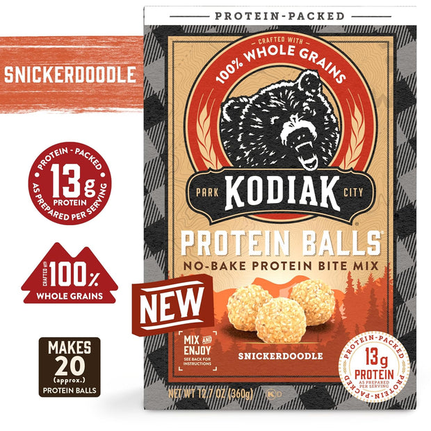 Kodiak Cakes Oatmeal Protein Ball Mix, Snickerdoodle, High Protein, 100% Whole Grains, (Pack of 6)