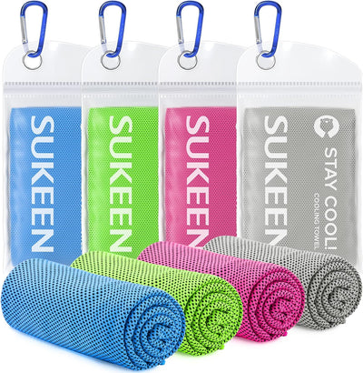 Sukeen 4 Pack Cooling Towel (40"x12"), Soft Breathable Chilly Microfiber Towel for Yoga, Sport, Running, Gym, Workout & More Activities