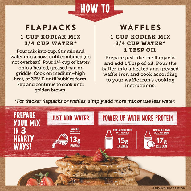 Kodiak Cakes Power Cakes, Pancake & Waffle Mix, Chocolate Chip, High Protein,100% Whole Grains (Pack of 6)
