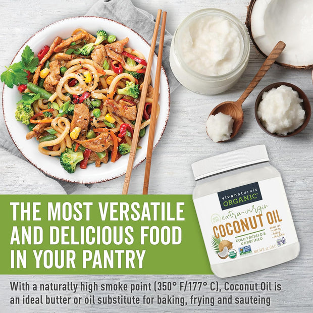 Viva Naturals Organic Coconut Oil - Unrefined, Cold-Pressed Extra Virgin Coconut Oil, USDA Organic and Non-GMO Cooking Oil, Great as Hair Oil and Skin Oil, 54 fl oz