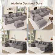 108" U Shaped Couch, Modular Sectional Sofa, 3-Seater Comfy Cloud Couch with Movable Ottoman, Deep Seat Couches for Living Room, Chenille, Slate