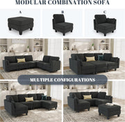 Sectional Sleeper Sofa, 6 Seaters Dark Grey Modular Sleeper Sofa Couch, Comfy Sectionals Couches Bed, Convertible Sofas with Ottomans, Modular Sectional Couches for Living Room