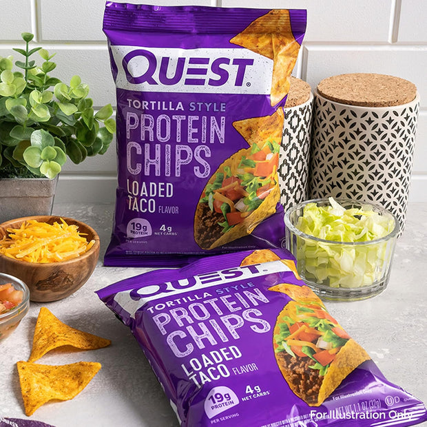Quest Nutrition Loaded Taco Tortilla Style Protein Chips, 19g Protein, 4g Net Carb, Low Carb, Gluten Free, 1.1 oz (Pack of 4)