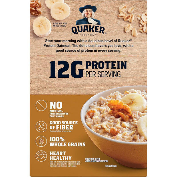 Quaker, Protein Instant Oatmeal, Banana Nut, 12.9 Oz, 6 Count (Pack of 2)