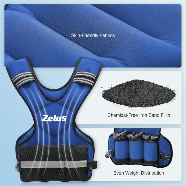 ZELUS Weighted Vest for Men and Women | 4-10lb/11-20lb/20-32lb Vest with 6 Ironsand Weights for Home Workouts | Adjustable Body Weight Vest Exercise Set for Cardio and Strength Training