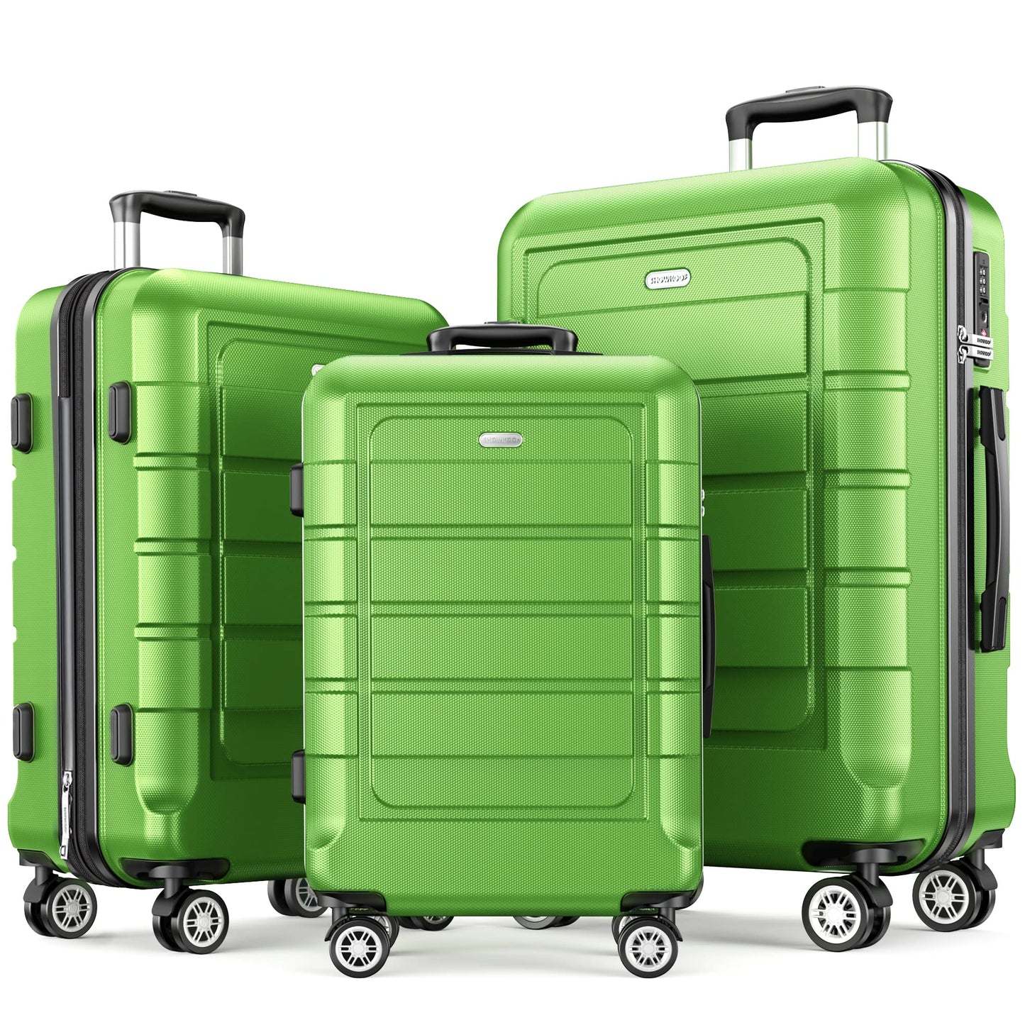 SHOWKOO Luggage Sets Expandable PC+ABS Durable Suitcase Sets Double Wheels TSA Lock Pink 3pcs
