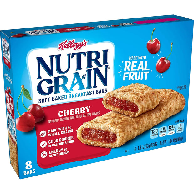 Kellogg's Nutri-Grain, Soft Baked Breakfast Bars, Cherry, Made with Whole Grain, 10.4 oz (8 Count)