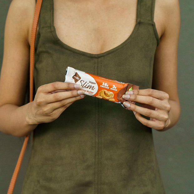 Nugo Slim Dark Chocolate Crunchy Peanut Butter, 16g Vegan Protein, 3g Sugar, 7g Fiber, Low Net Carb, Keto Friendly, Gluten Free, 24 Count