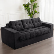 MAXYOYO 3 Seater Couch for Living Room, Boneless Couch with Tufted Cushion & Backrest, Upholstered Floor Sofa with Armrests, Sofa in A Box, No Assembly Required, Dark Grey