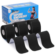 SUPERBE Precut Kinesiology Tape (3 Rolls Pack), Elastic Sports Tape for Pain Relief, Muscle Support, Recovery and Physio Therapy, Breathable, Waterproof (Black)