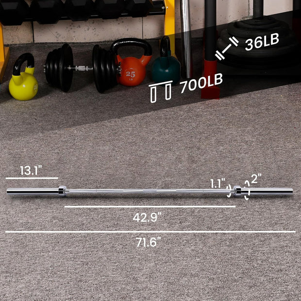 Olympic Barbell Bar for Power Lifting and Weightlifting, 700 Pound Capacity, 2 Inch Diameter