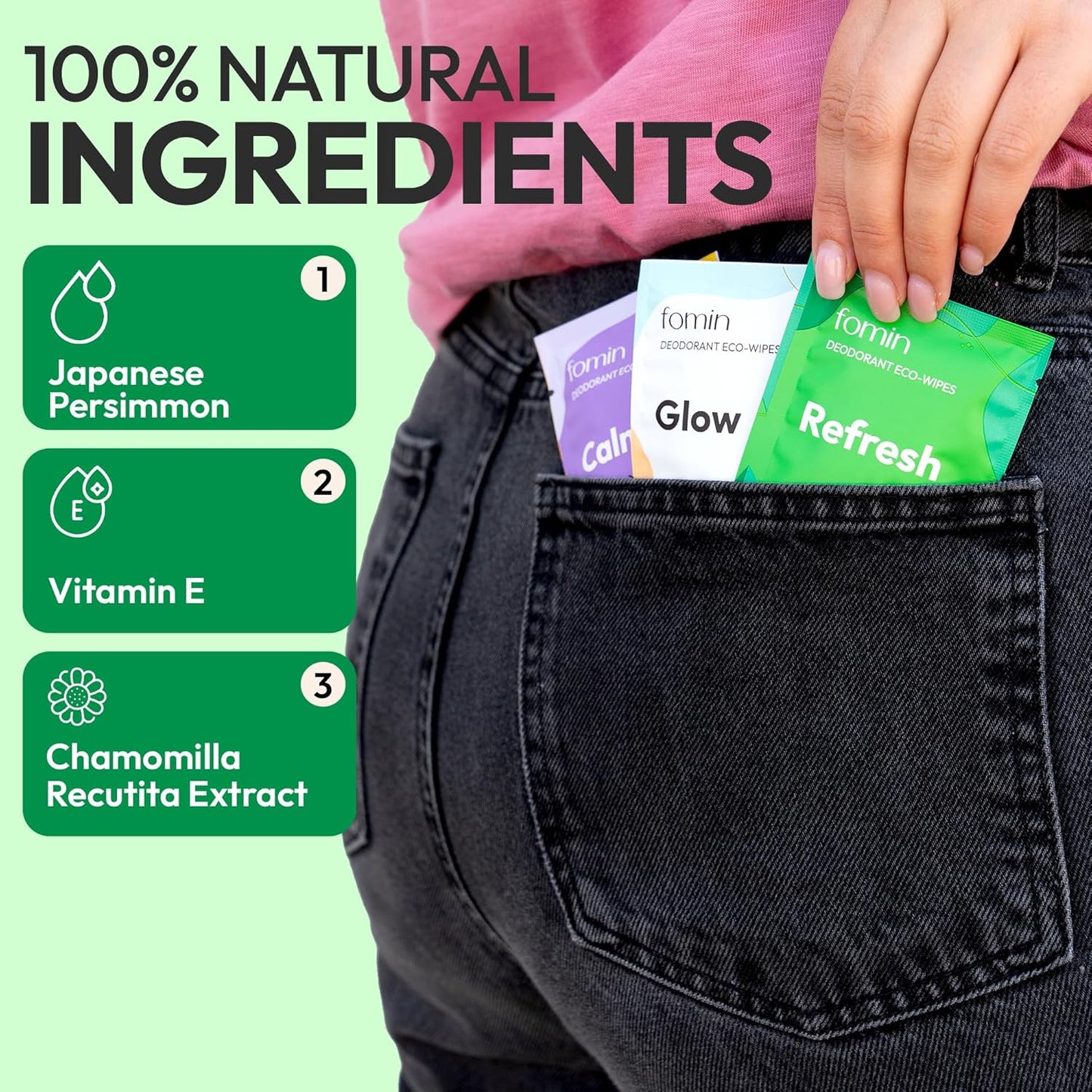 FOMIN Travel Deodorant Wipes - 30 Count - Cucumber and Aloe pH Balanced, Hypoallergenic Mini Deodorant Wipes For Women and Men - Plastic-Free, Individually Wrapped Underarm & Body Wipes